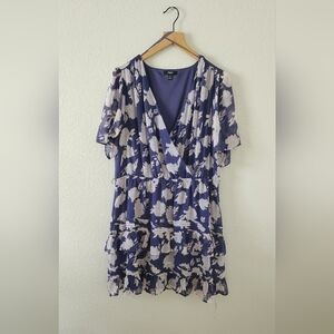 Lilac Purple Floral Tiered Chiffon Career Casual Dress Size XLarge